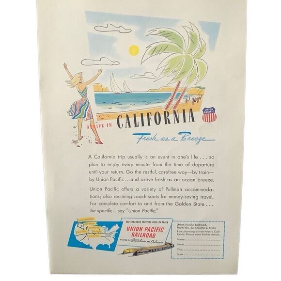 Vintage 1947 Union Pacific California Fresh as a Breeze Ad Advertisment - Picture 3 of 4